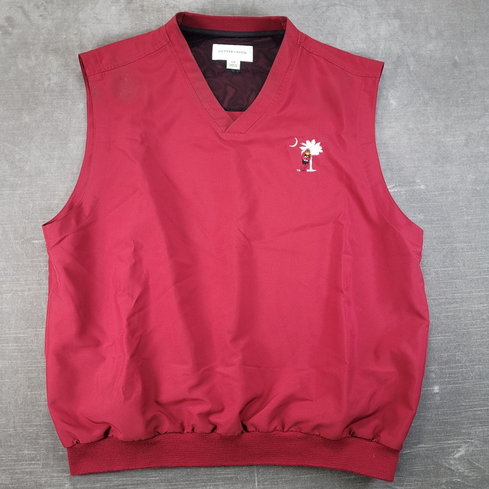 Cutter & Buck Mens South Carolina Gamecocks Golf Vest Red V-Neck Pullover Large